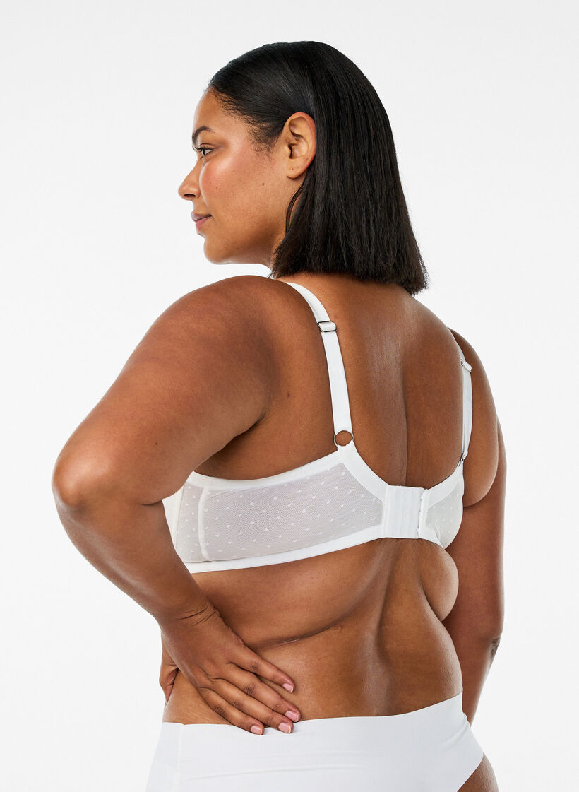 Soutien-gorge rembourr&eacute; en dentelle avec d&eacute;tails en maille, Blanc, Model image number 2