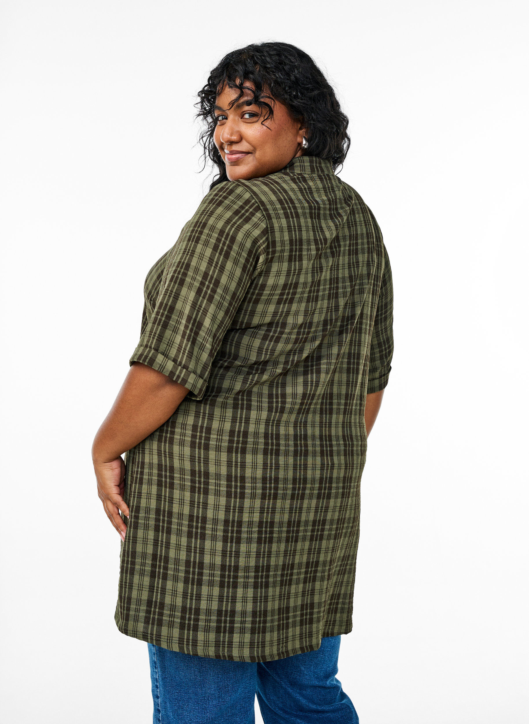 Zizzi Tunique &agrave; manches courtes et &agrave; carreaux, Vert, Model image number 2