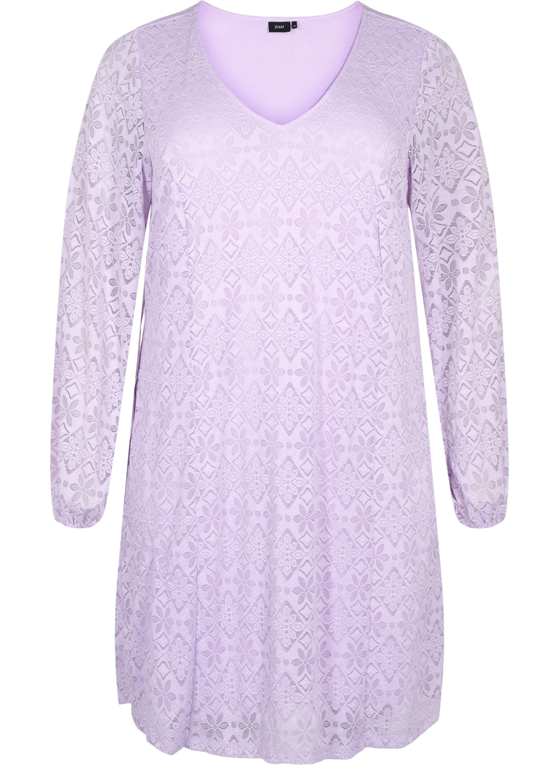 ZizziRobe en dentelle avec d&eacute;coupe en V et manches longues, Pastel Lilac, Packshot image number 0