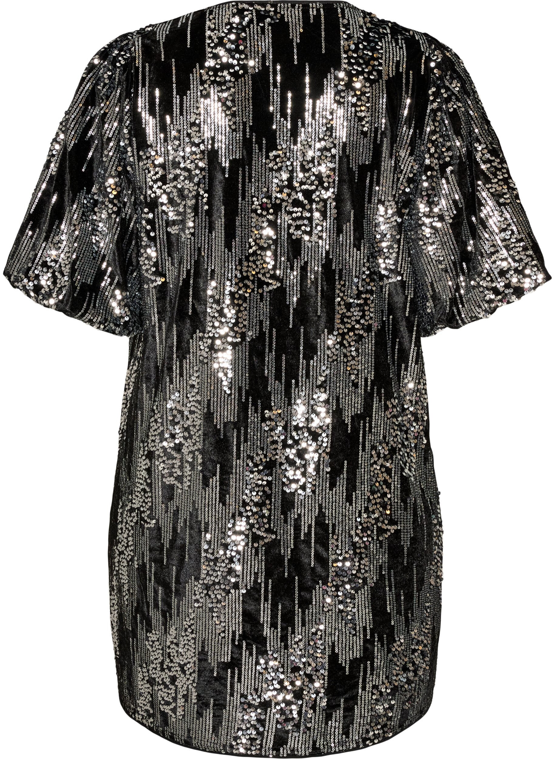 ZizziRobe courte en sequins avec des manches ballon, Noir, Packshot image number 1