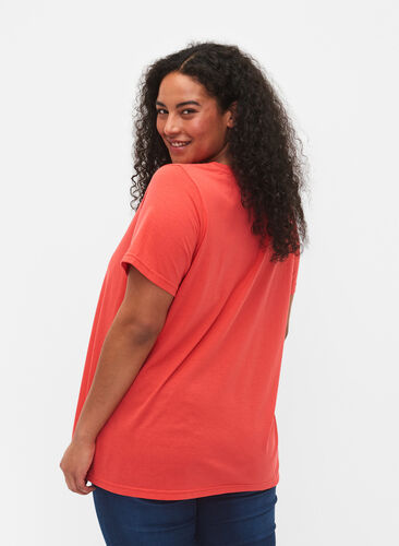 T-shirt à manches courtes avec col en V, Cayenne, Model image number 1