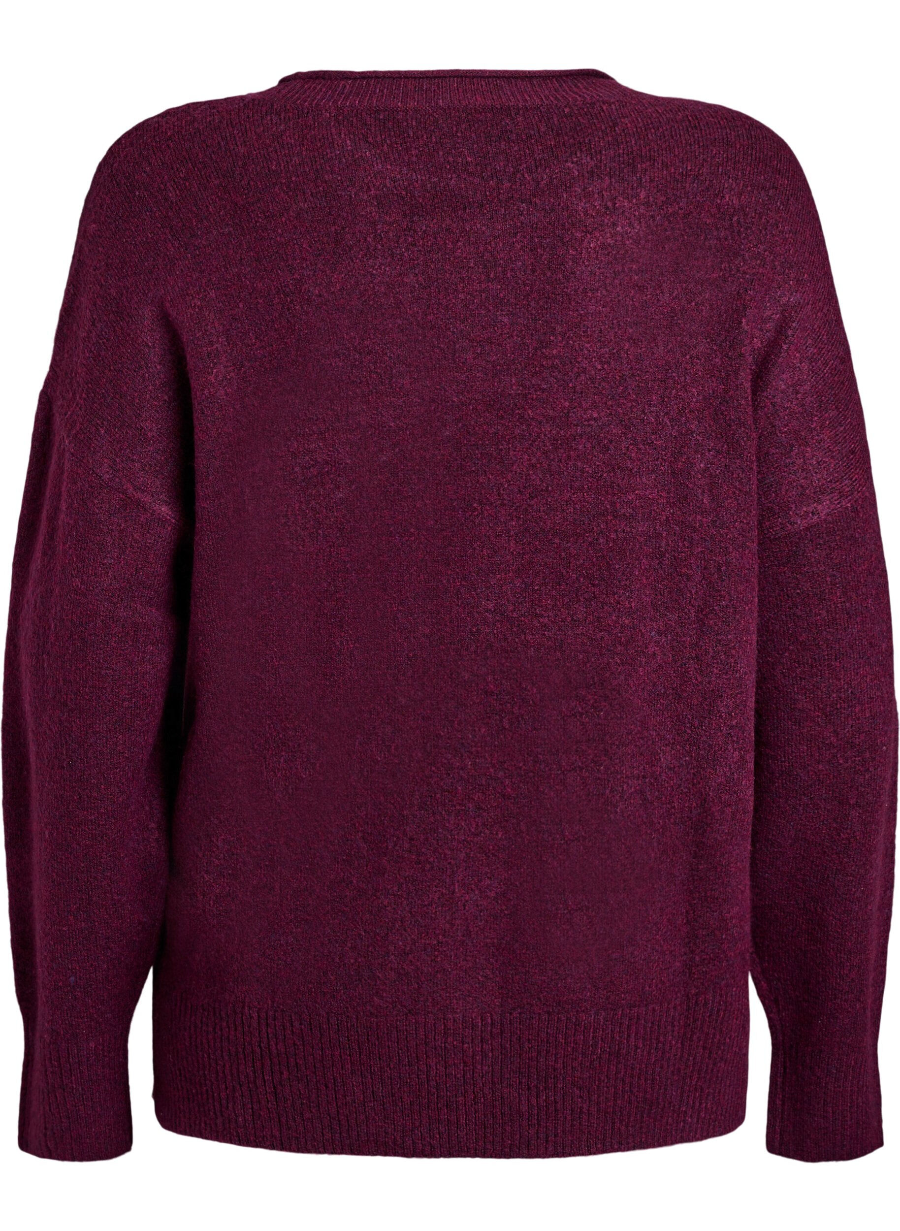 Zizzi Blouse en maille avec motif c&ocirc;tel&eacute; en V et fentes, Violet, Packshot image number 1