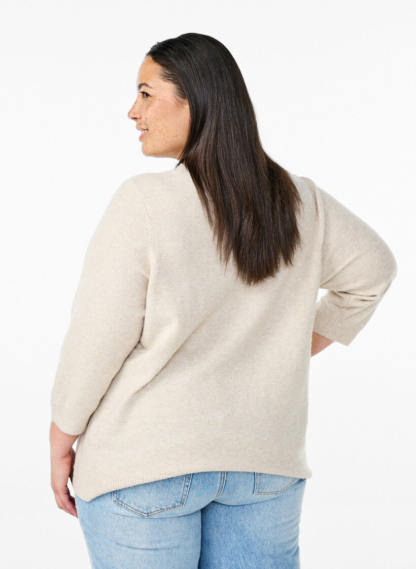 Chemisier en maille avec fleurs et manches 3/4, Pumice Stone Mel., Model image number 1