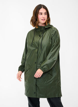 Veste de pluie avec capuche et fermeture boutonnée, Forest Night, Model image number 0