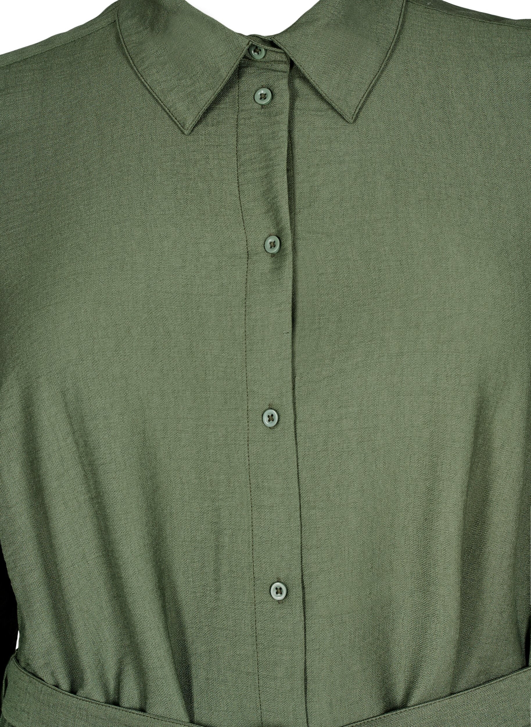 Zizzi Robe chemise avec ceinture nou&eacute;e et manches longues, Vert, Packshot image number 2