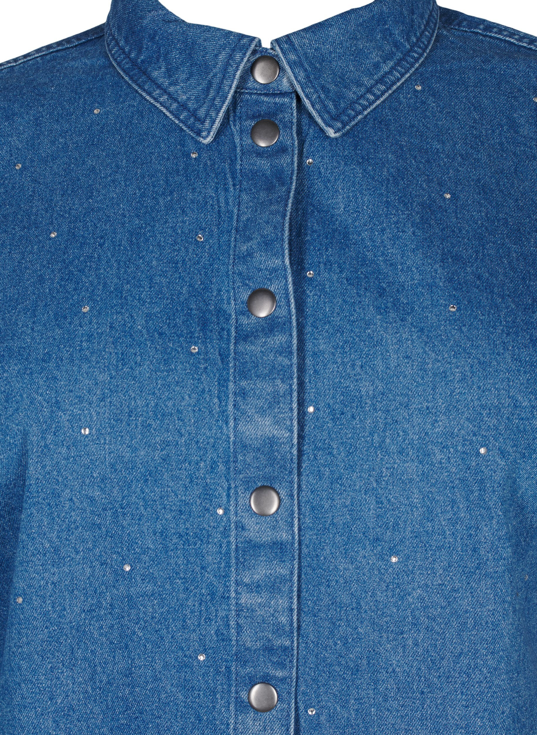 Zizzi Chemise en denim avec strass et manches 3/4, Bl. Denim Rhinestone, Packshot image number 2