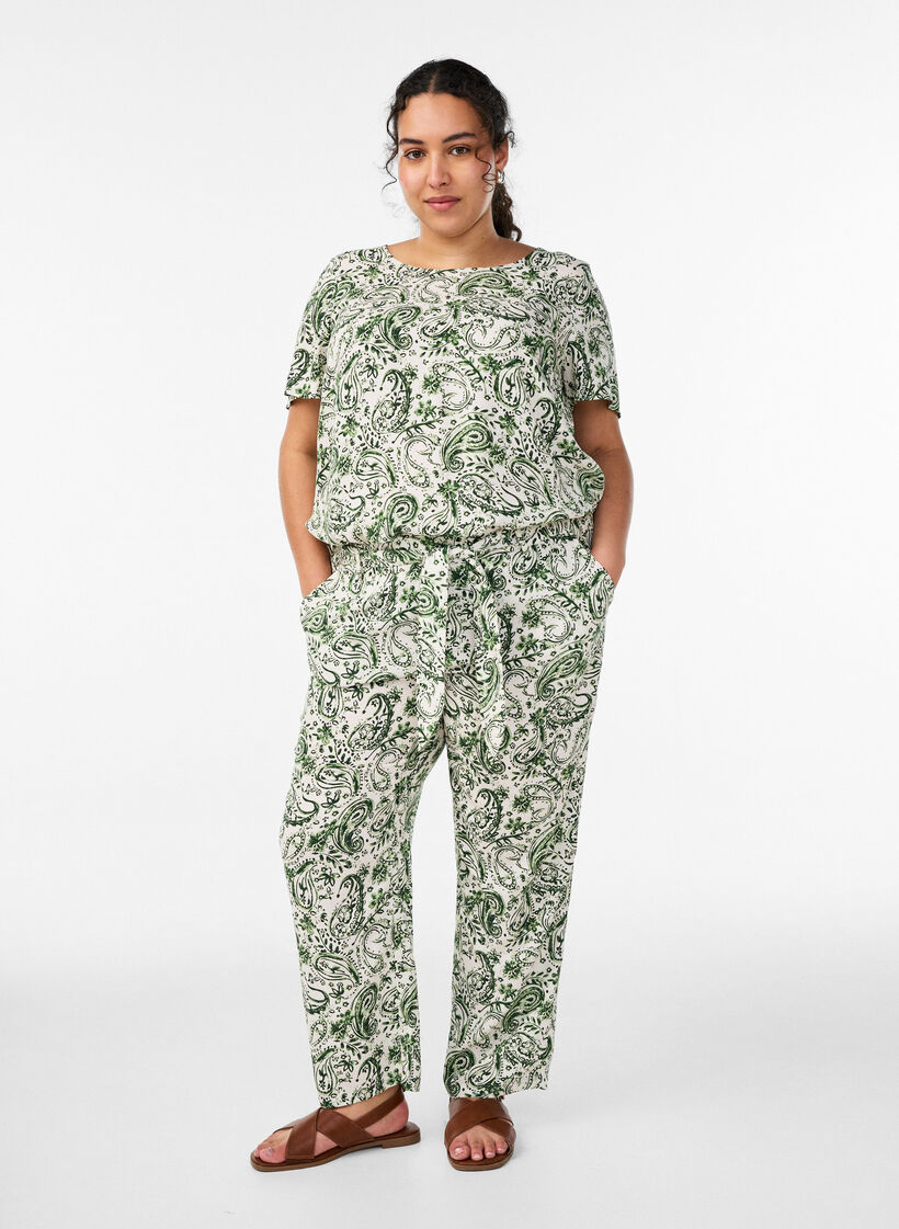 Blouse en viscose &agrave; manches courtes avec imprim&eacute;, Vert, Model image number 1