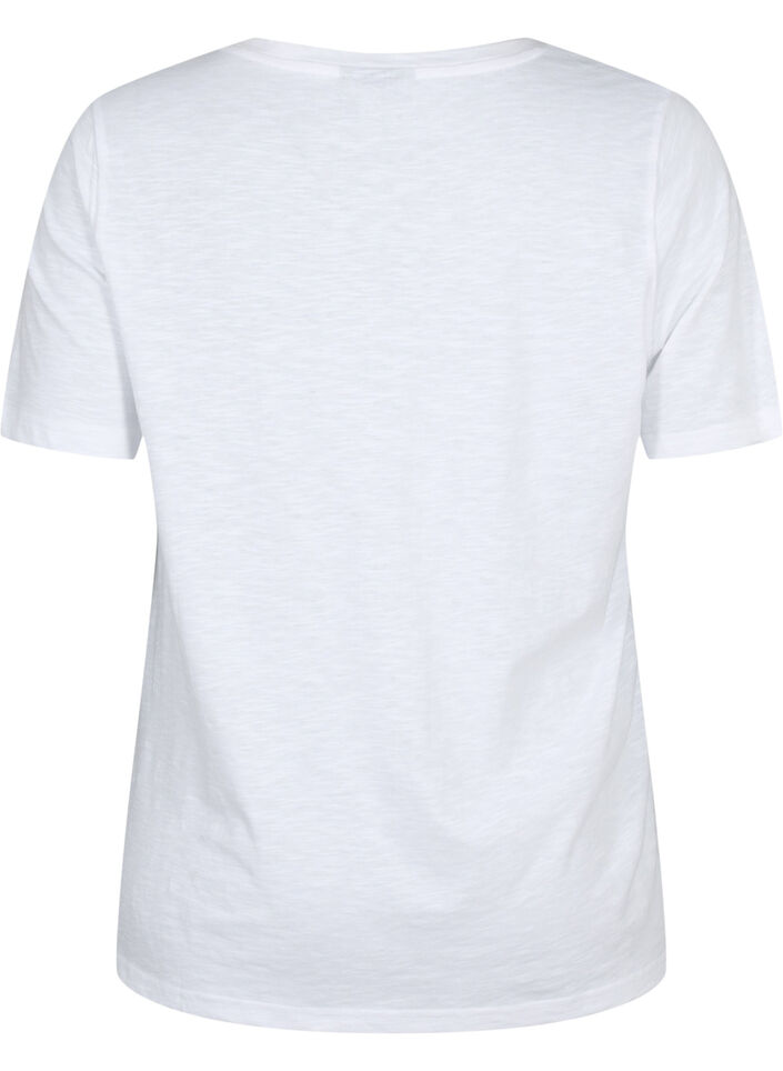 T-shirt basique &agrave; manches courtes et col en V, Blanc, Packshot image number 1