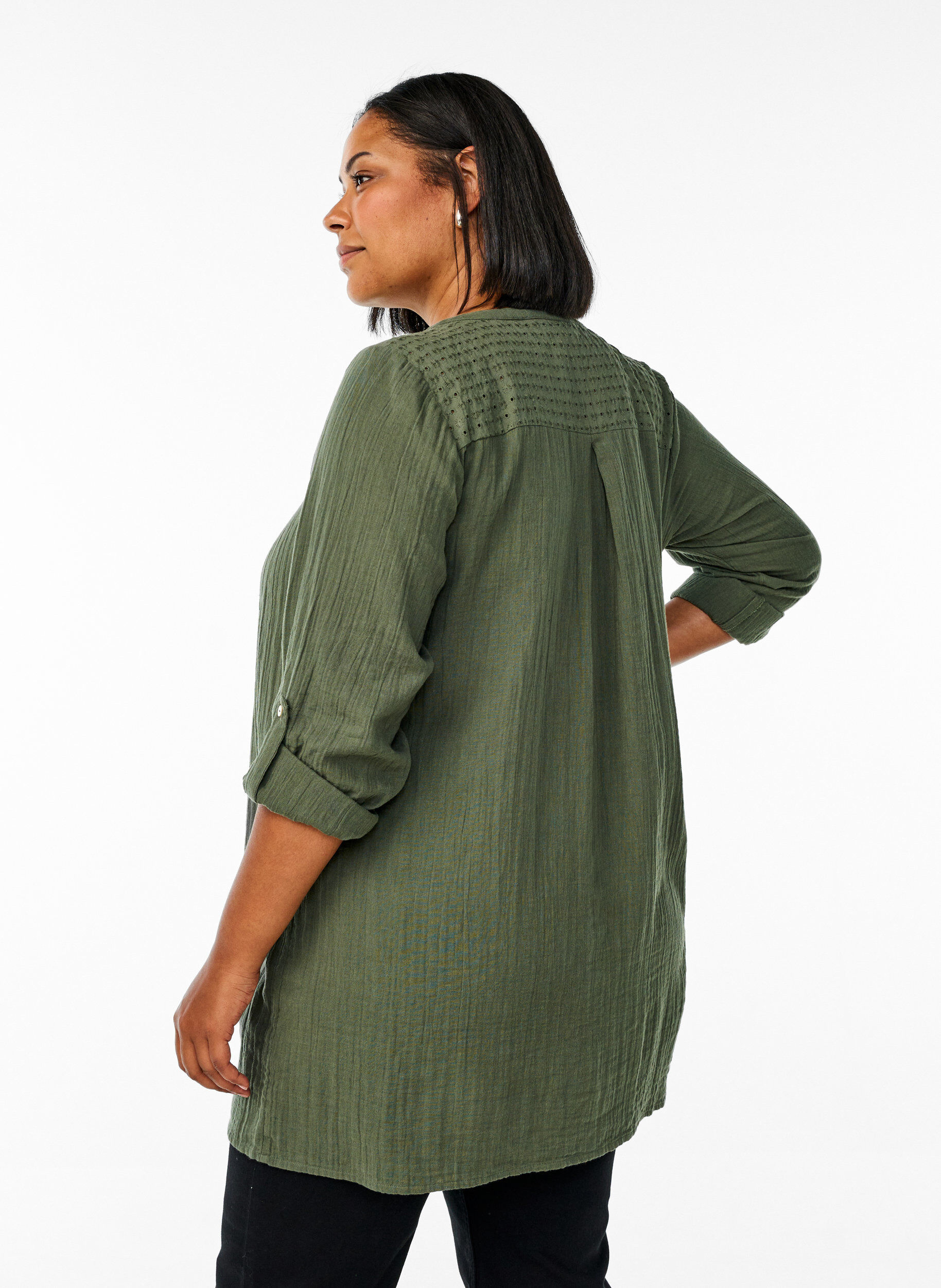 ZizziTunique en mousseline de coton avec broderie anglaise, Vert, Model image number 2