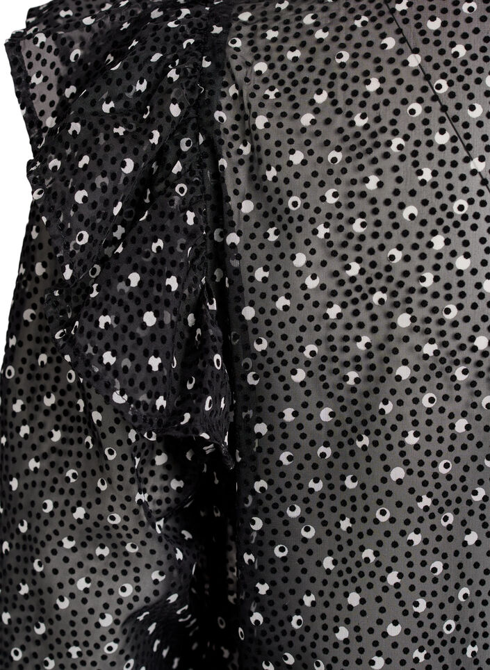 Blouse en mousseline à petits pois avec volants, Noir, Packshot image number 3