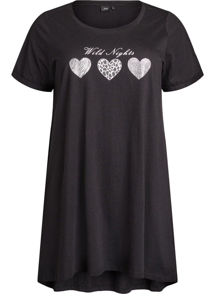 Chemise de nuit &agrave; manches courtes en coton biologique, Noir, Packshot image number 0