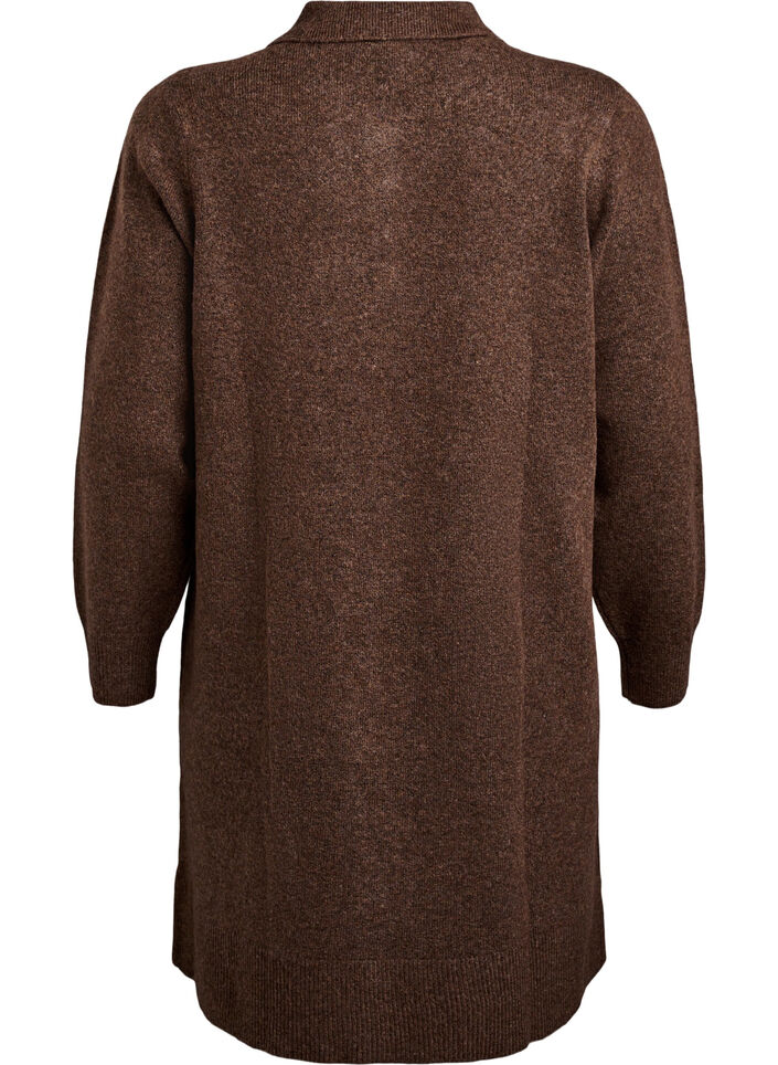 Robe courte en maille avec col polo et boutons, Marron, Packshot