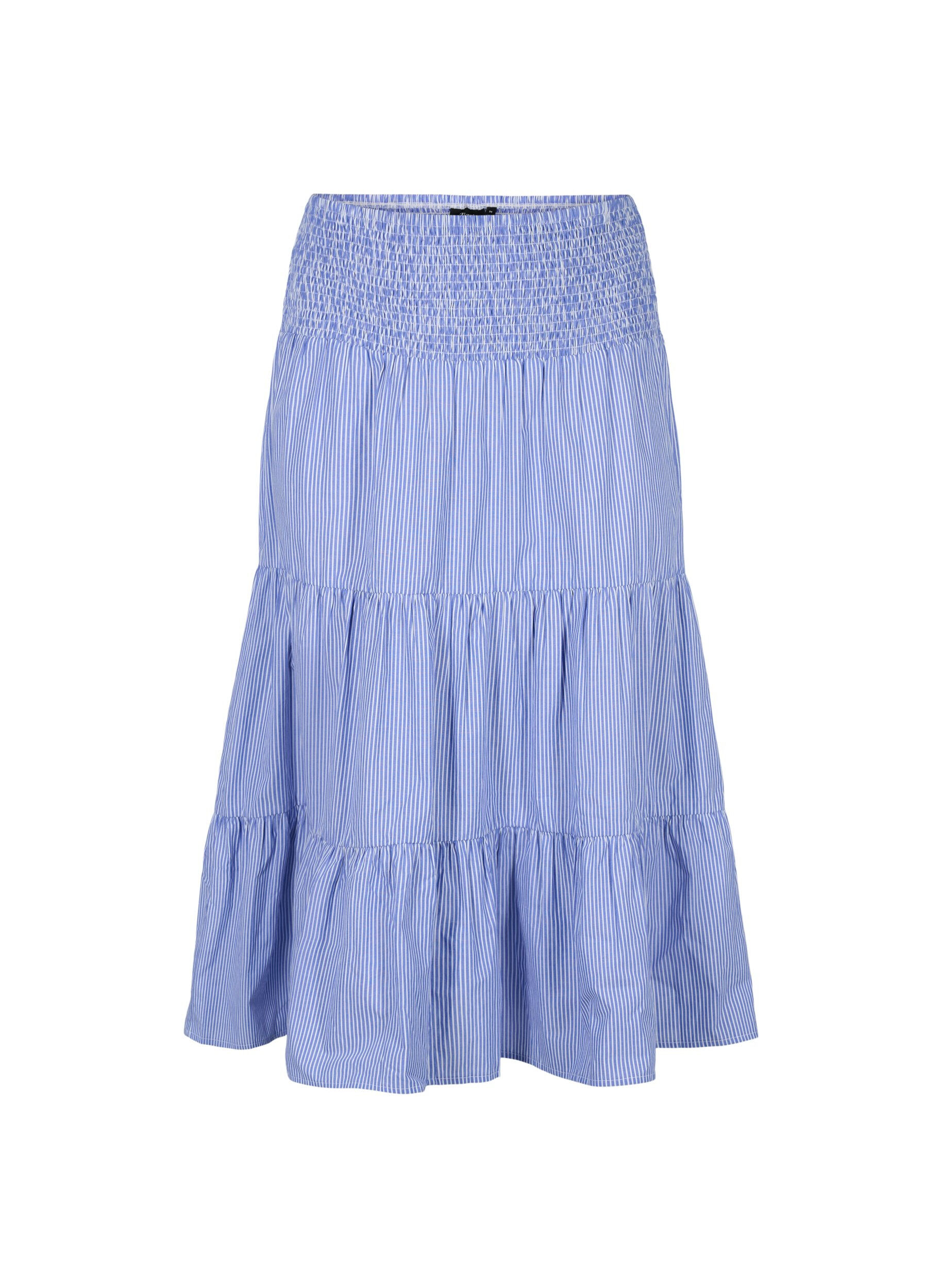Zizzi Jupe longue ray&eacute;e avec smocks, Baja Blue Stripe, Packshot image number 0