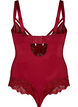 Body en dentelle &agrave; armatures avec d&eacute;tails de lani&egrave;res, Rouge, Packshot image number 1