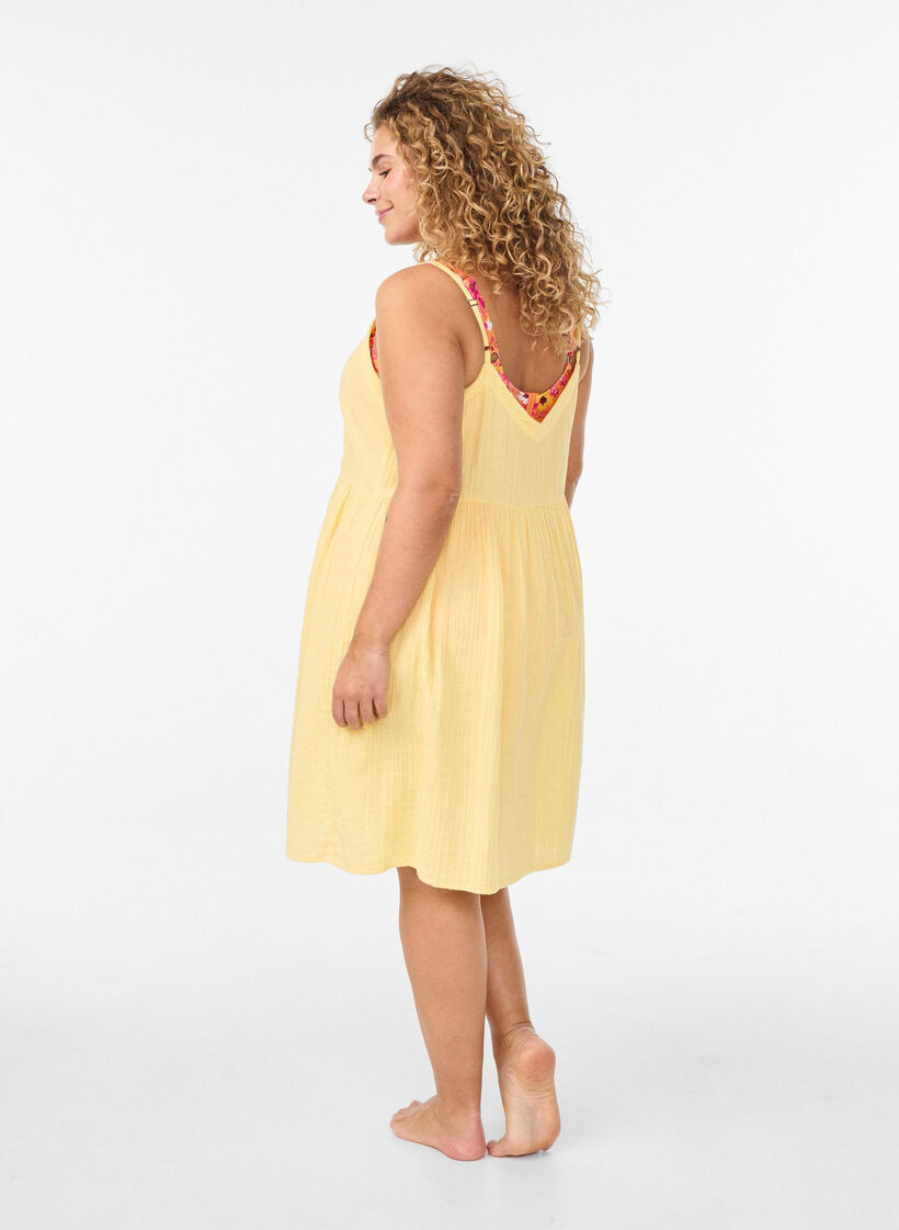 Robe de plage en coton avec des bretelles fines, Jaune clair, Model image number 2