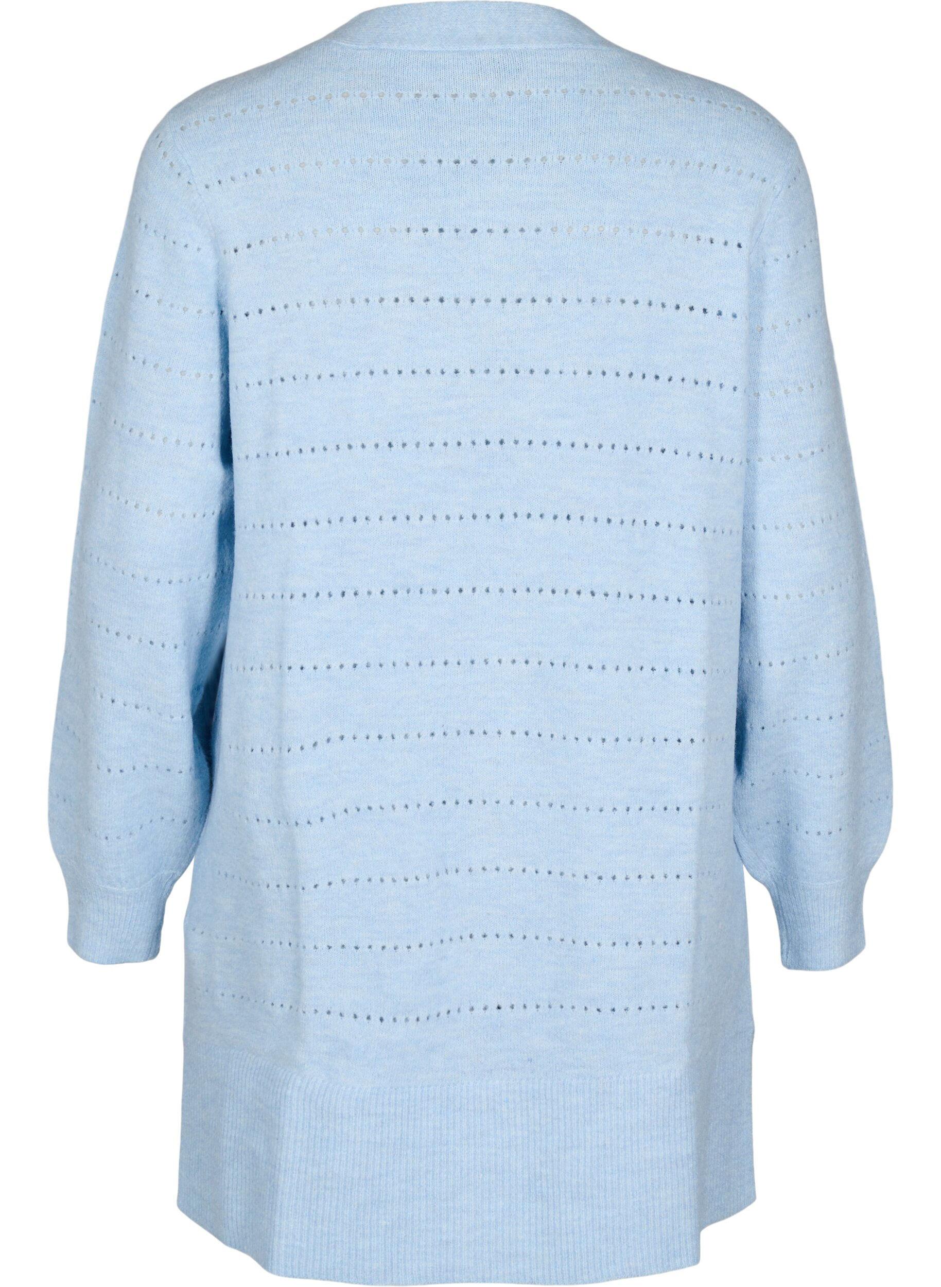 Zizzi Cardigan long en tricot avec un motif en dentelle, Cashmere Blue Mel., Packshot image number 1