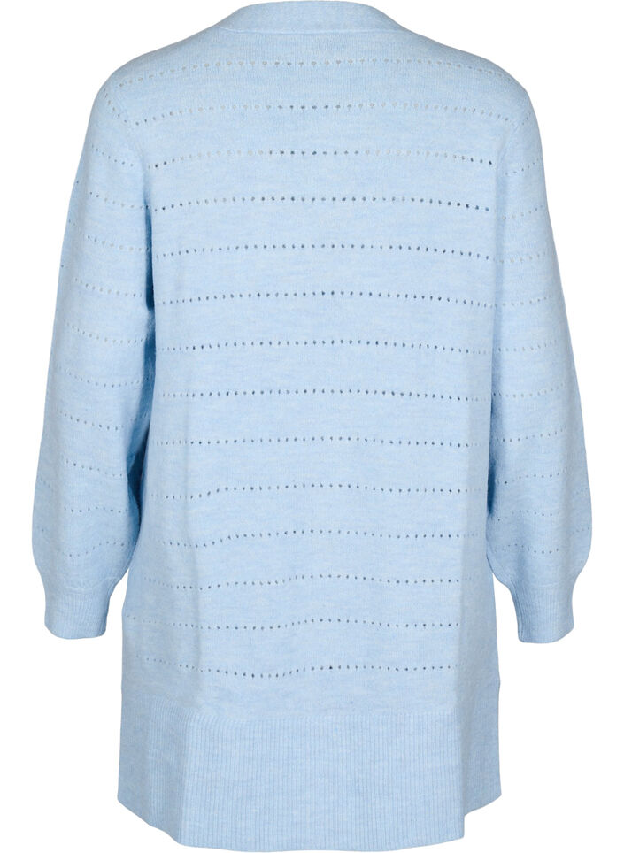 Cardigan long en tricot avec un motif en dentelle, Cashmere Blue Mel., Packshot image number 1