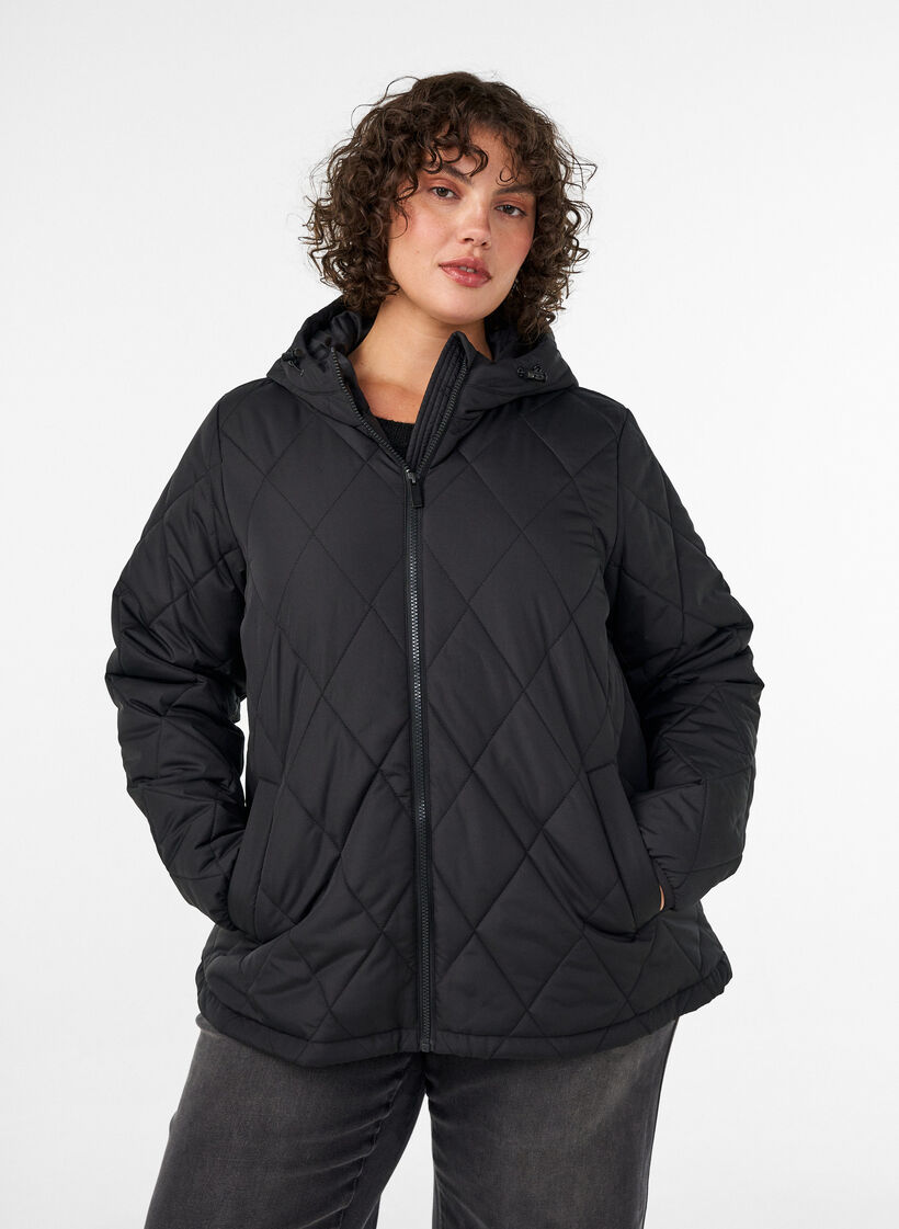 Veste l&eacute;g&egrave;rement matelass&eacute;e en losange, Noir, Model image number 0