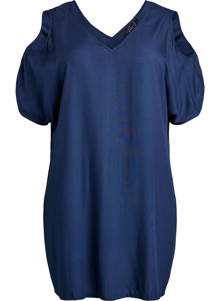 Robe de plage en viscose avec d&eacute;tail aux &eacute;paules, Bleu, Packshot image number 0