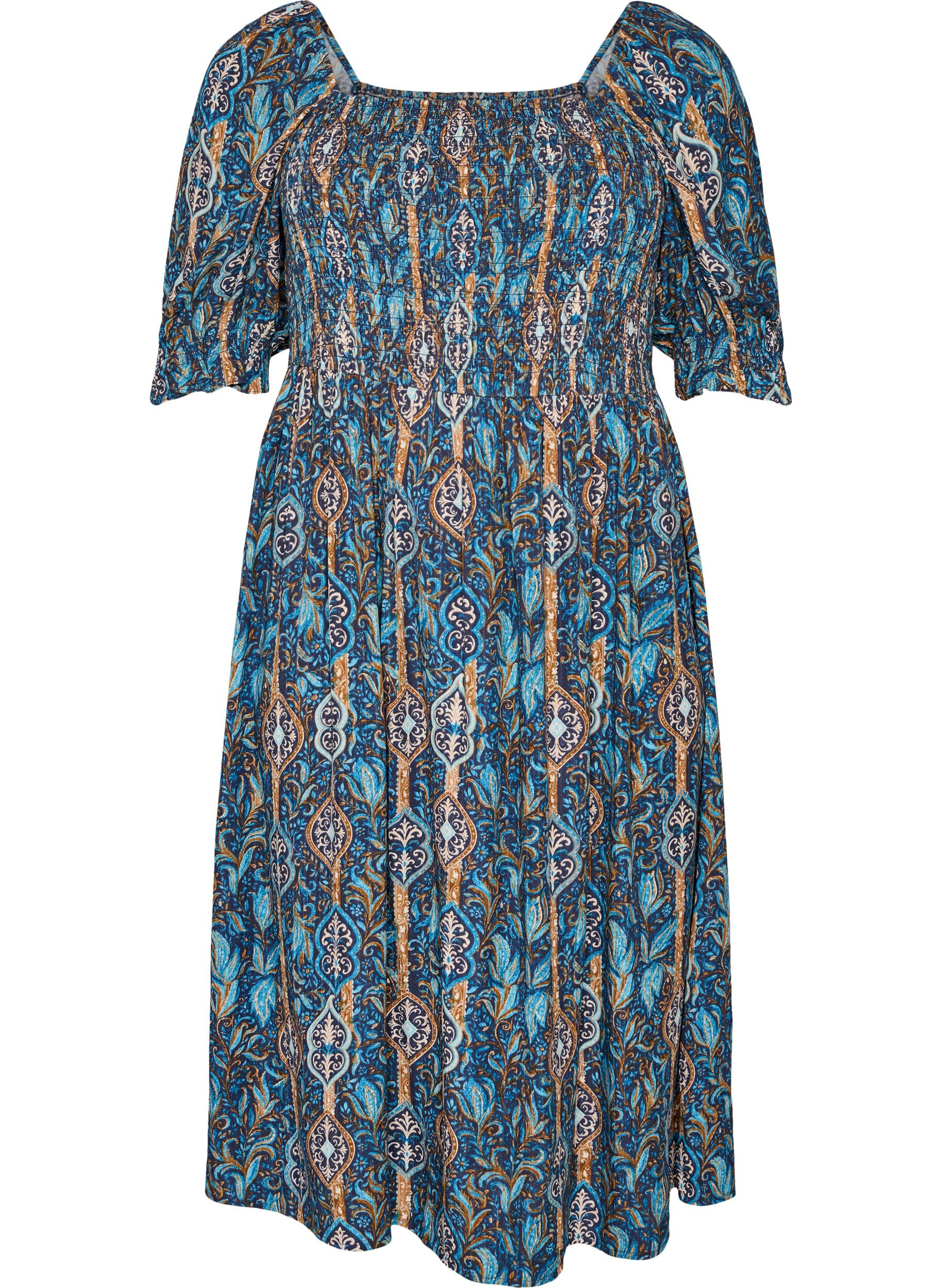 ZizziRobe d'&eacute;t&eacute; en viscose &agrave; imprim&eacute; paisley, Bleu, Packshot image number 0