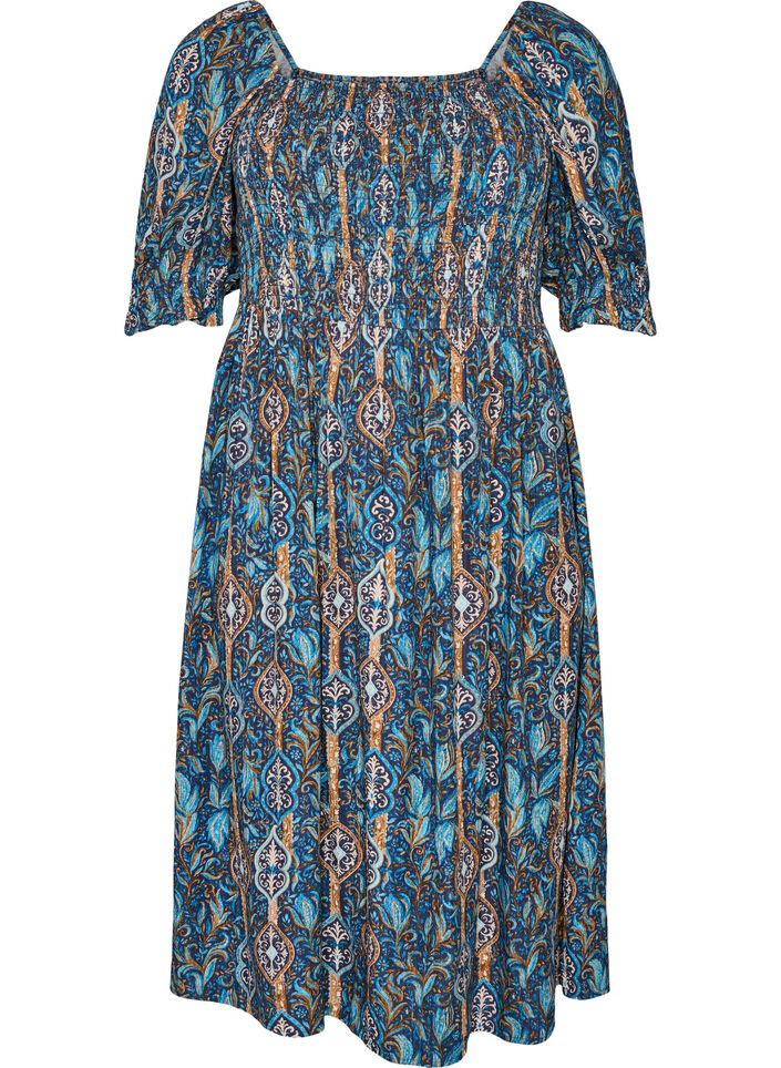Robe d'&eacute;t&eacute; en viscose &agrave; imprim&eacute; paisley, Bleu, Packshot image number 0