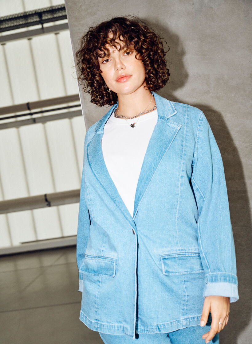 Blazer en denim avec poches, Bleu Clair, Image image number 0