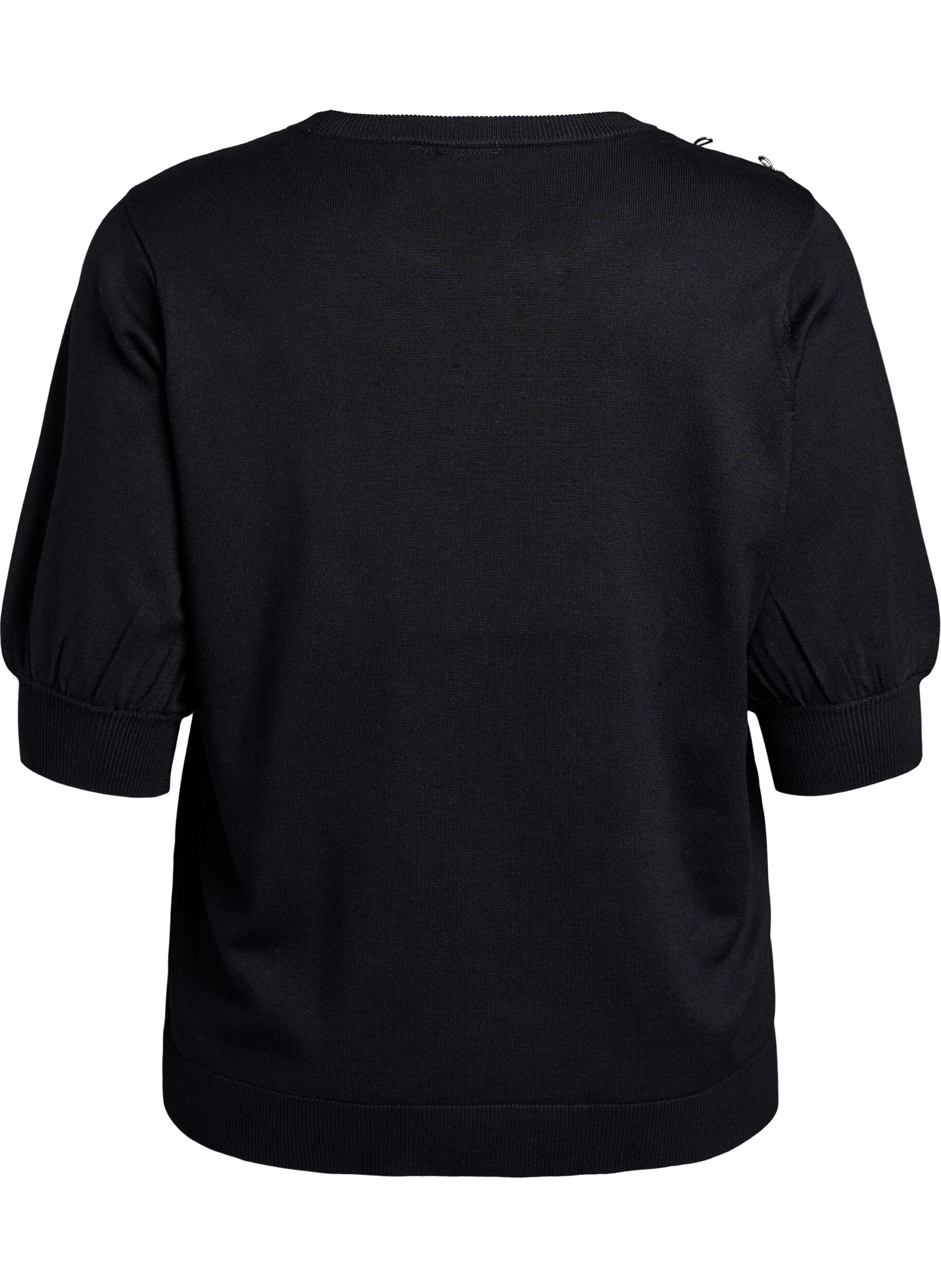 Zizzi chemisier maille &agrave; manches courtes et petits n&oelig;uds, Noir, Packshot image number 1