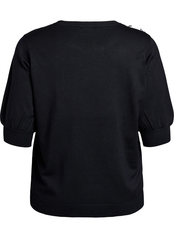 chemisier maille à manches courtes et petits nœuds, Noir, Packshot image number 1