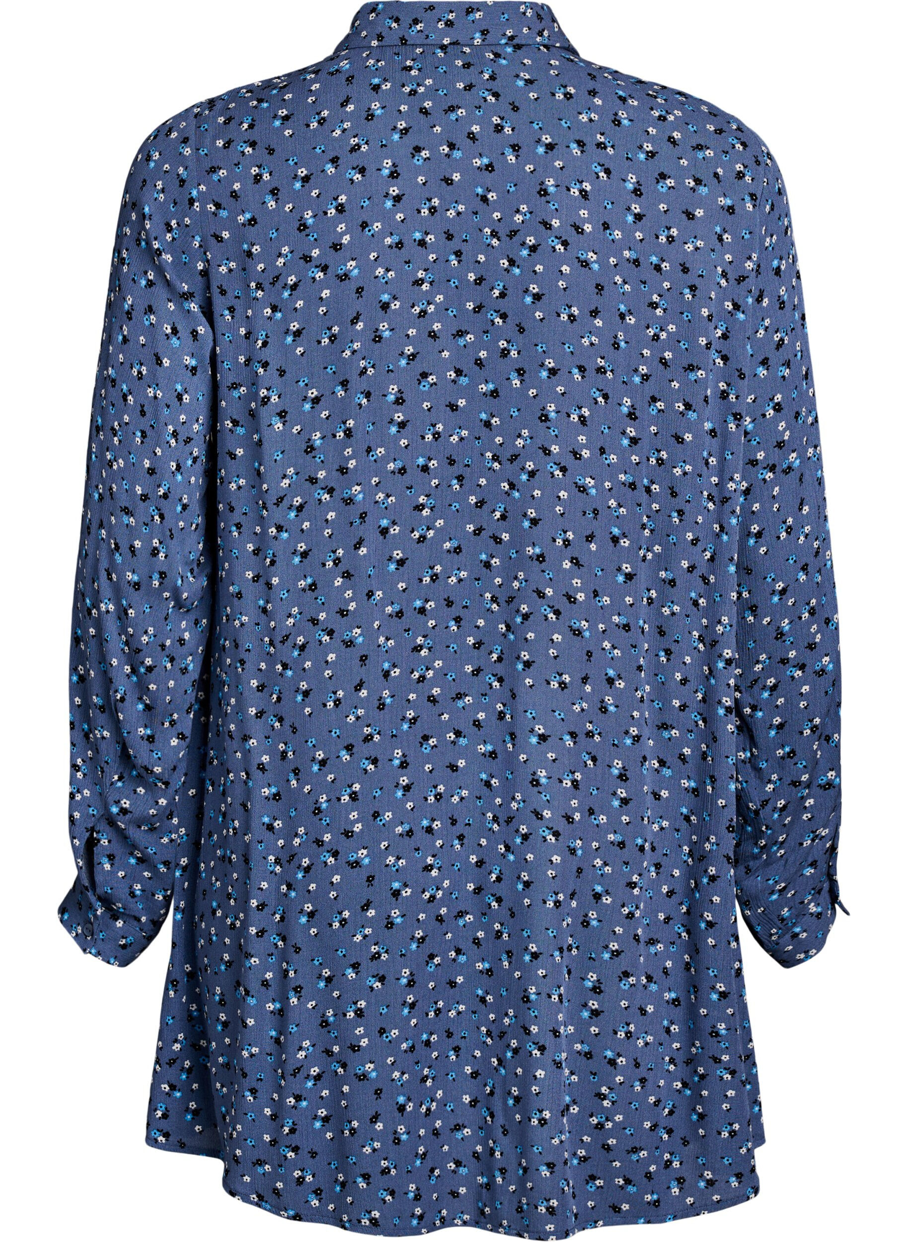 Zizzi Chemise longue &agrave; imprim&eacute; fleuri, Bleu, Packshot image number 1