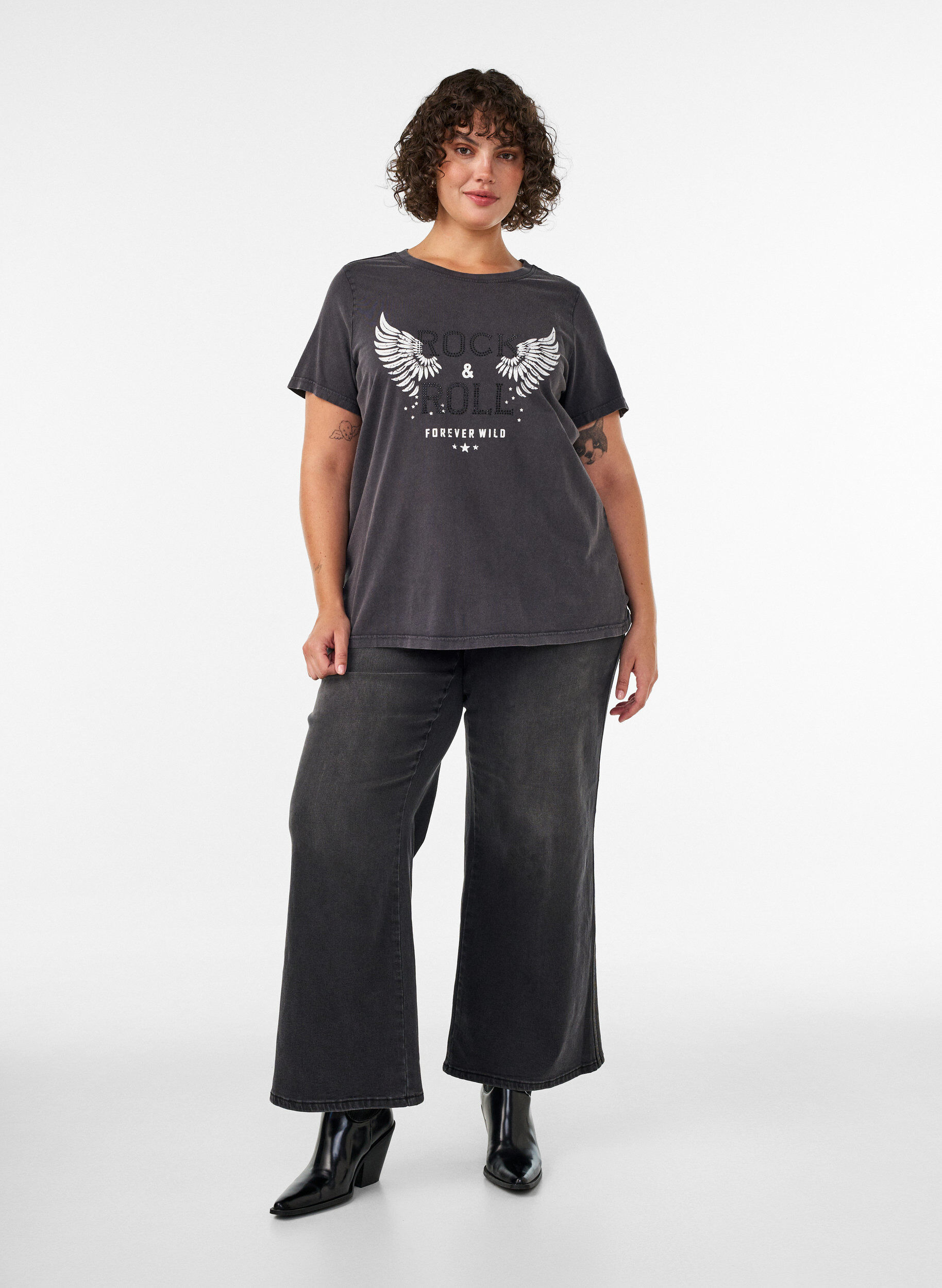 ZizziT-shirt en coton bio avec imprim&eacute;, Noir, Model image number 1