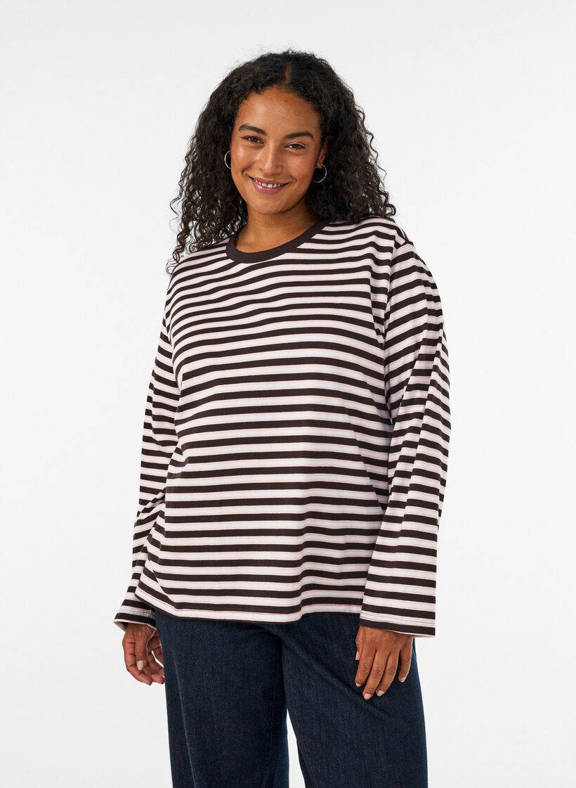 T-shirt Basic avec manches longues, Rose, Model image number 0