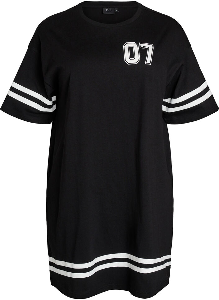 Robe T-shirt courte avec d&eacute;tails sportifs, Noir, Packshot image number 0