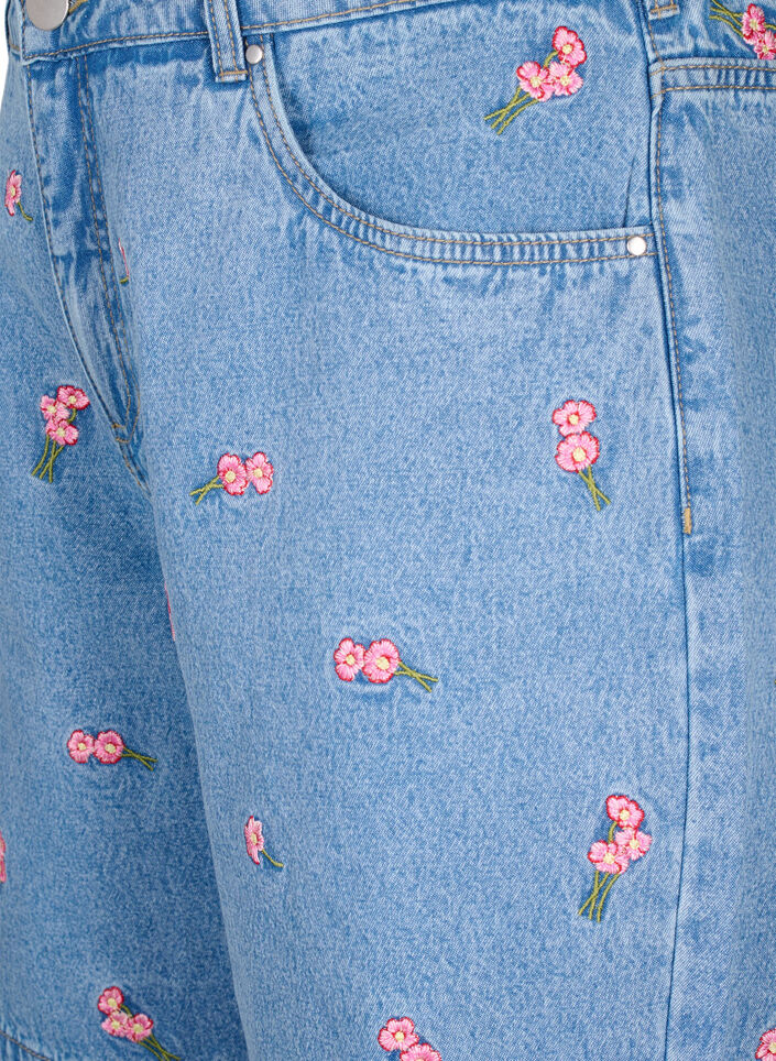 Shorts en jean avec des fleurs brodées, Bleu Clair, Packshot image number 2