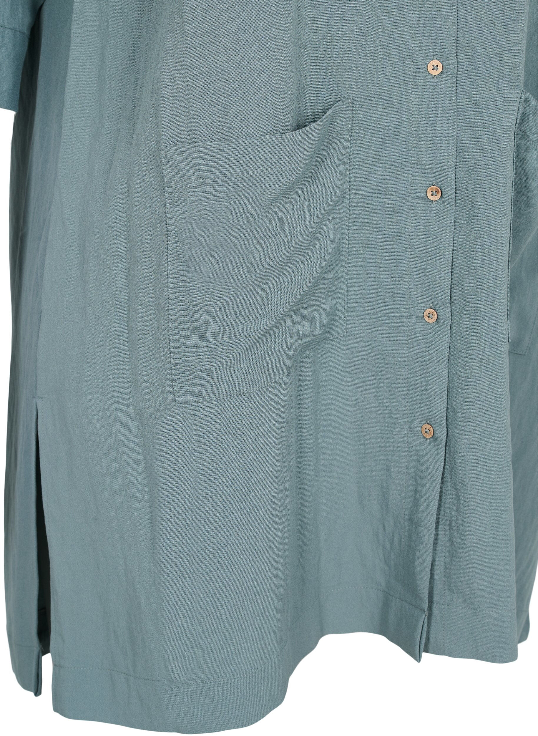 Zizzi Chemise longue en viscose avec poches et manches 3/4, Balsam Green, Packshot image number 3