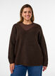 Blouse en maille avec col en V et manches raglan, Marron, Model image number 0