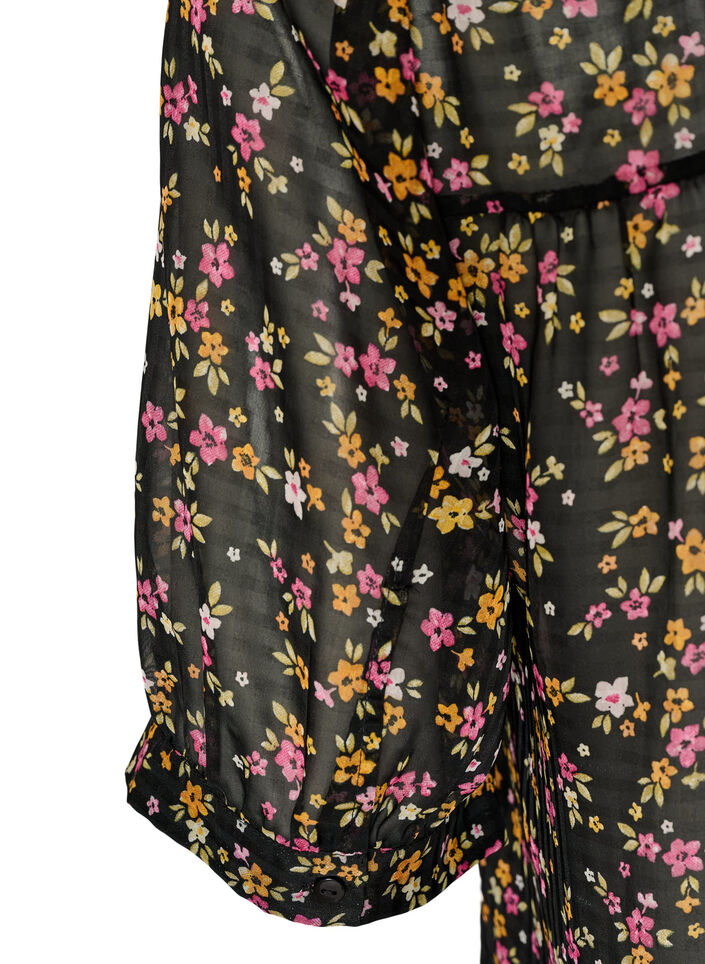 Blouse &agrave; imprim&eacute; floral et col V, Noir, Packshot image number 3