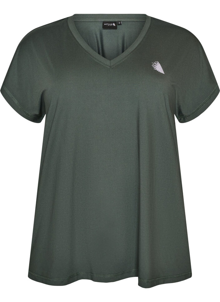 Loose training t-shirt with V-neck, Vert fonc&eacute;, Packshot image number 0
