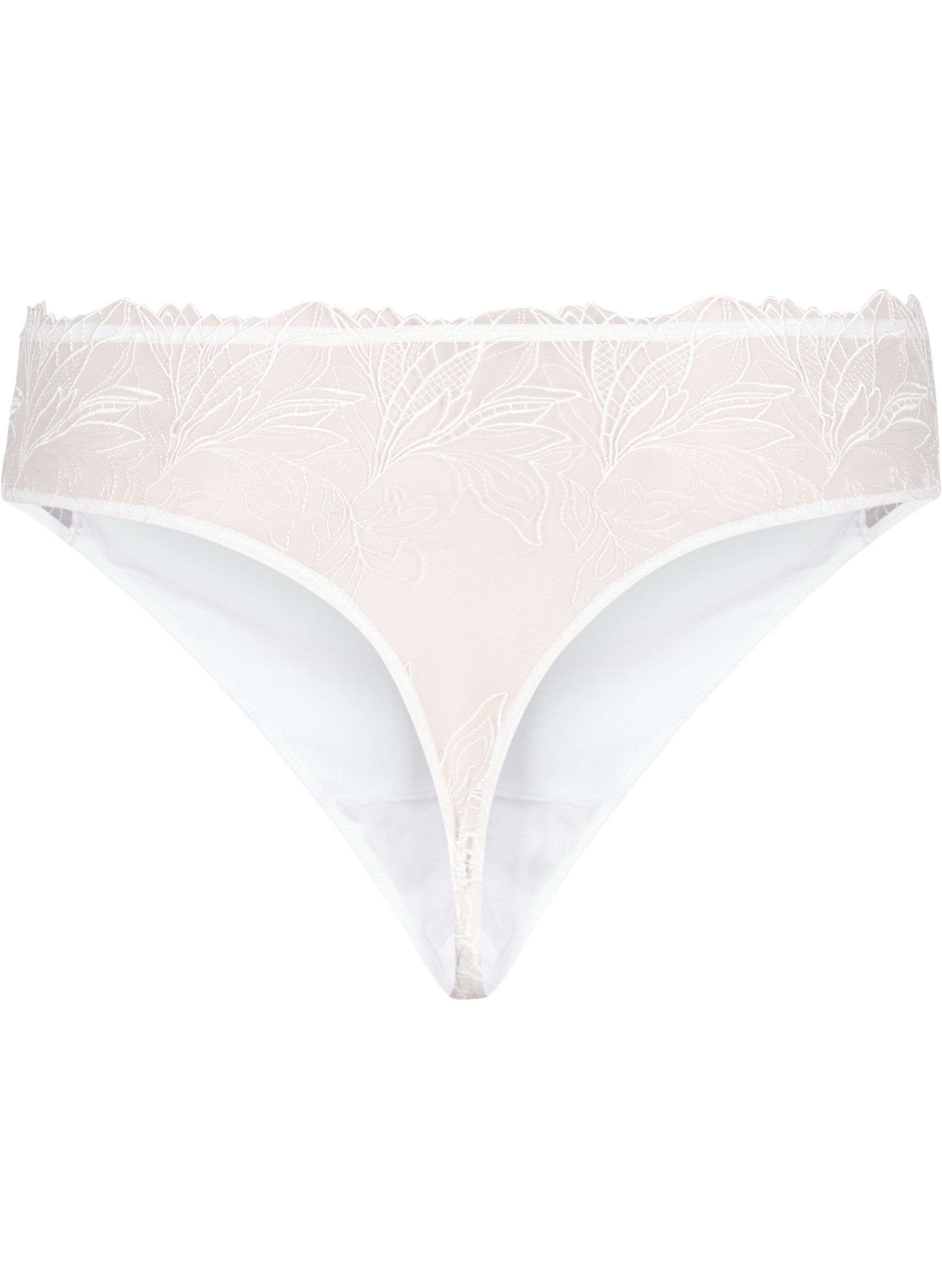 Zizzi String en microfibre avec dentelle, Blanc, Packshot image number 1