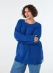 Pull en maille avec motif diagonal et manches raglan, Bleu, Model image number 0