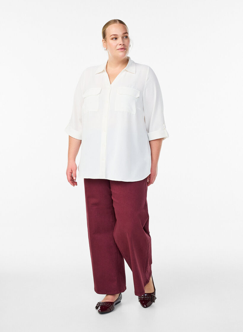 FLASH - Chemise avec poches poitrine et manches 3/4, Vanille, Model image number 1