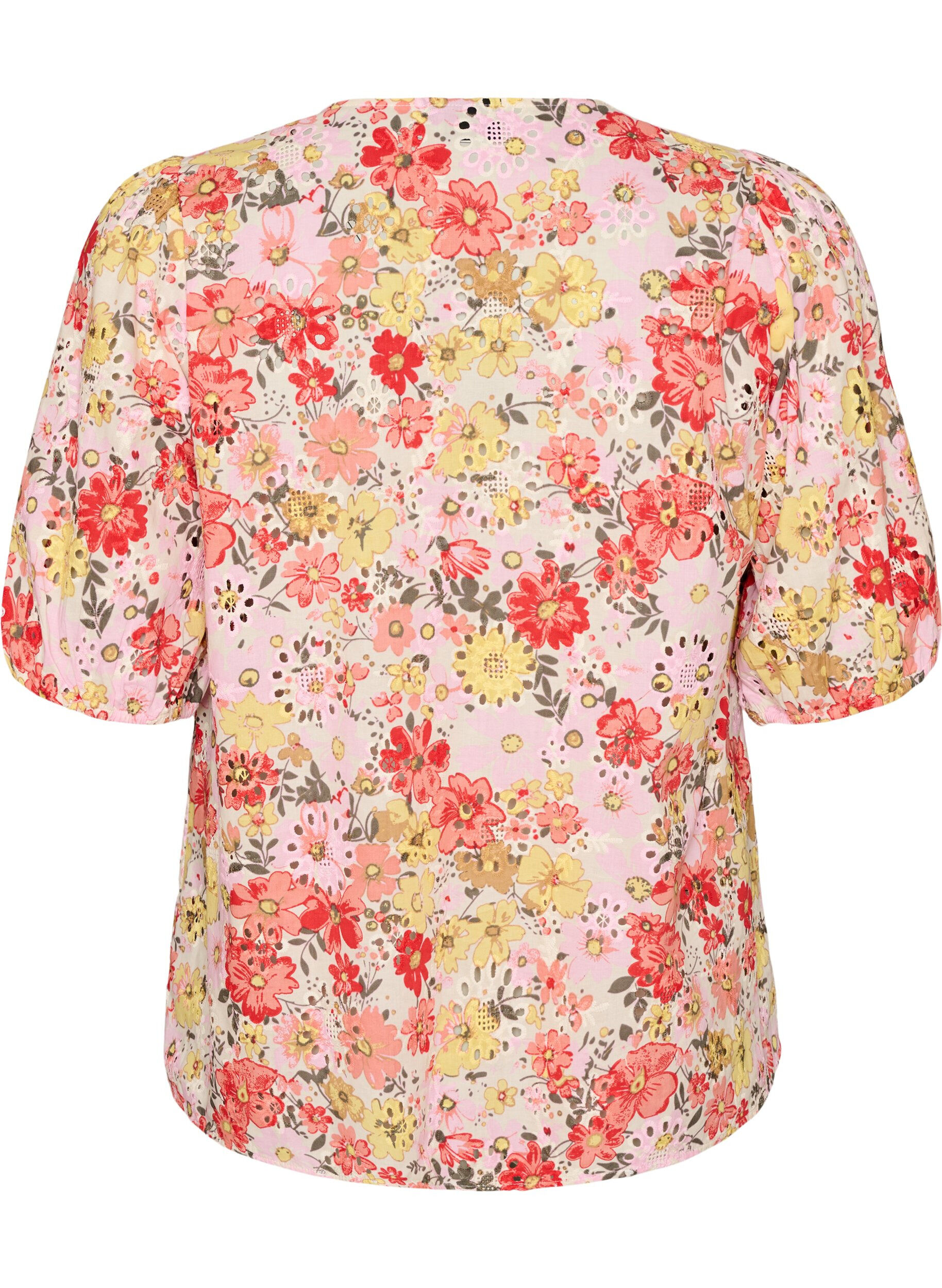 ZizziBlouse florale avec broderie ajour&eacute;e et col V, Rose, Packshot image number 1