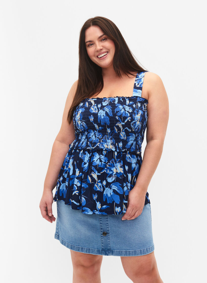 Top de maternité sans manches avec smock, Blue Flower Print, Model image number 0