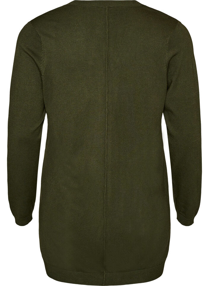 Long cardigan tricot&eacute; dans un m&eacute;lange de viscose, Vert fonc&eacute;, Packshot image number 1