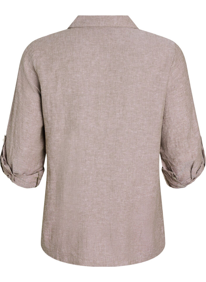 Chemise en lin et viscose avec manches 3/4, Marron, Packshot image number 1
