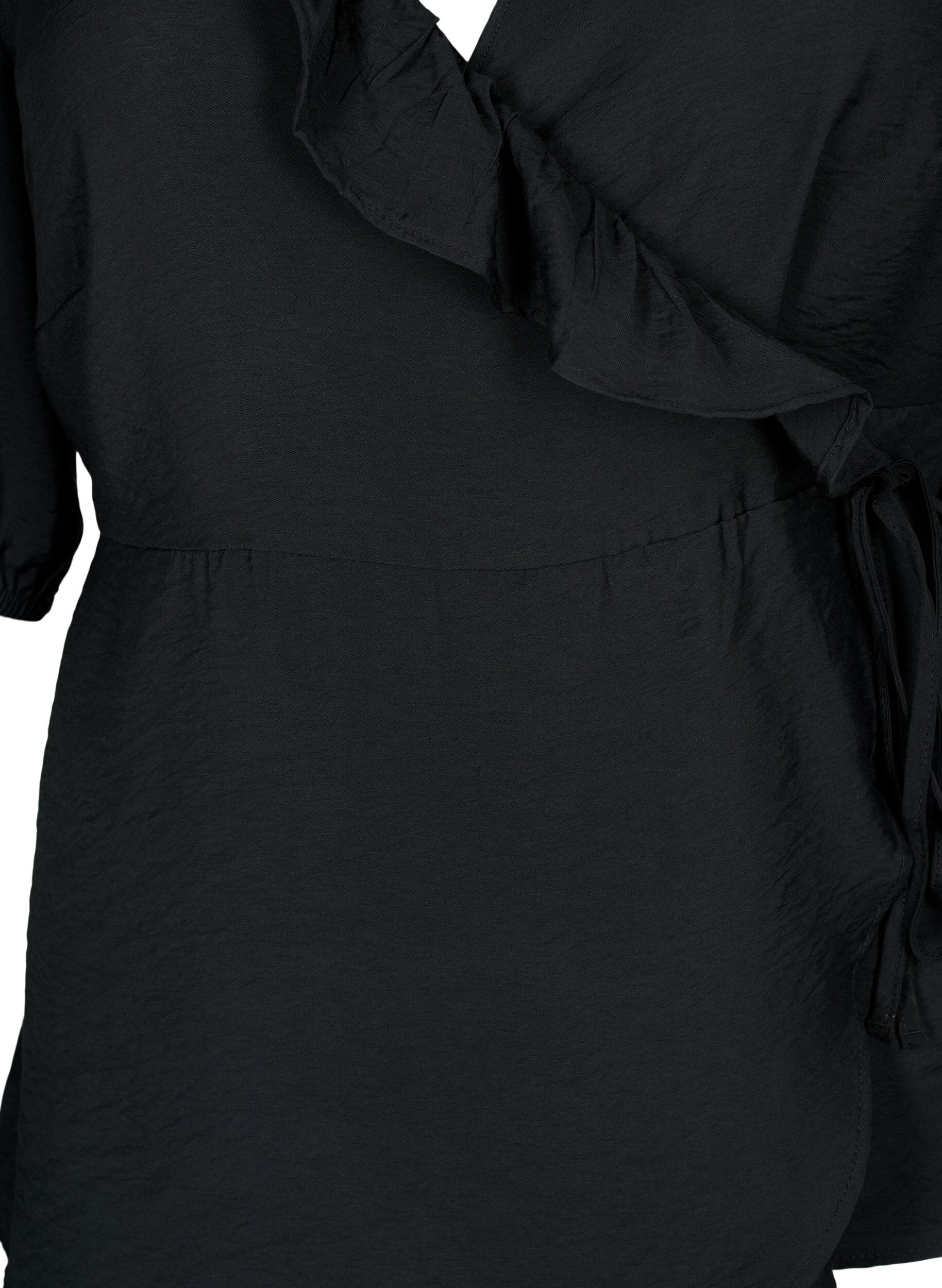 Zizzi Blouse cache-c&oelig;ur en viscose avec manches mi-longues, Black, Packshot image number 2
