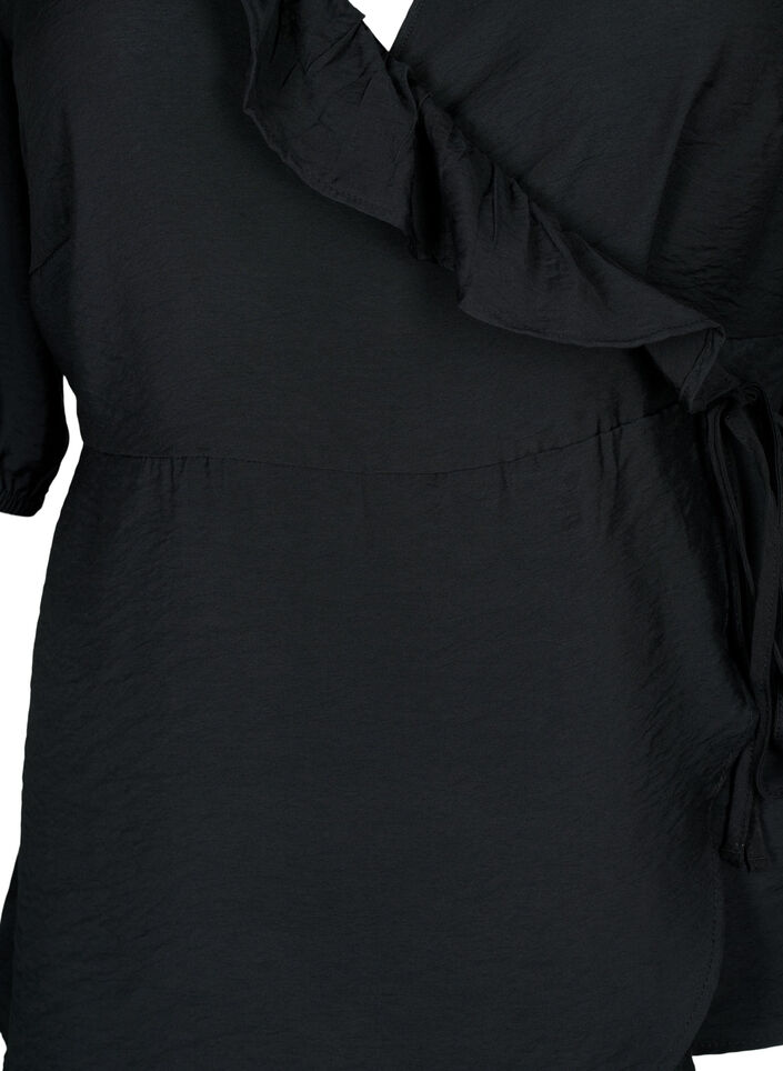 Blouse cache-cœur en viscose avec manches mi-longues, Black, Packshot image number 2