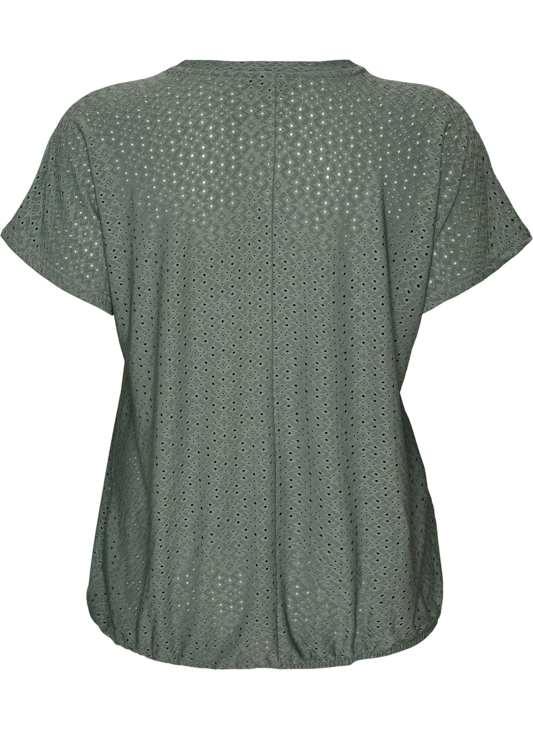 ZizziBlouse avec broderie ajour&eacute;e et effet ballon, Vert fonc&eacute;, Packshot image number 1