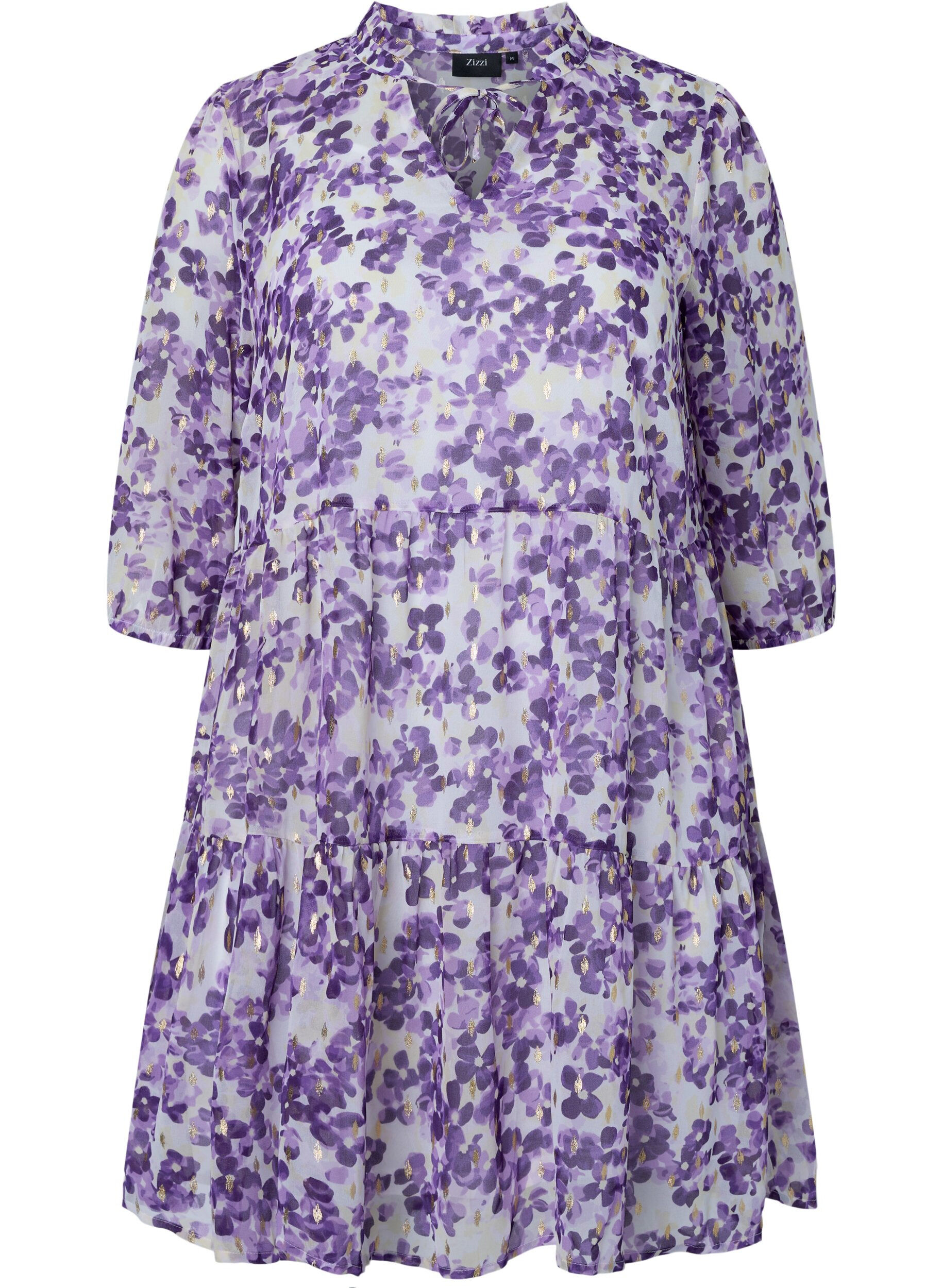 Zizzi Tunique &agrave; imprim&eacute; floral et lurex, Beige/Purple Flower, Packshot image number 0