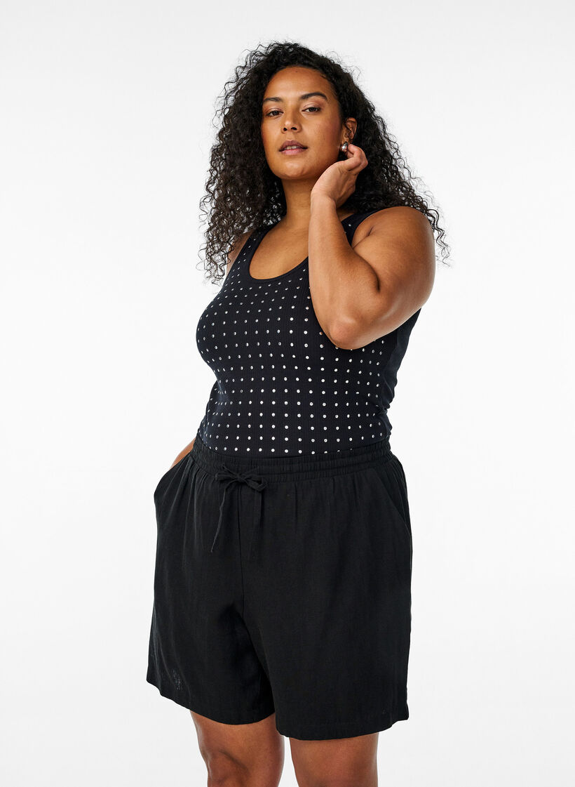 Shorts amples en lin et viscose, Noir, Model image number 0