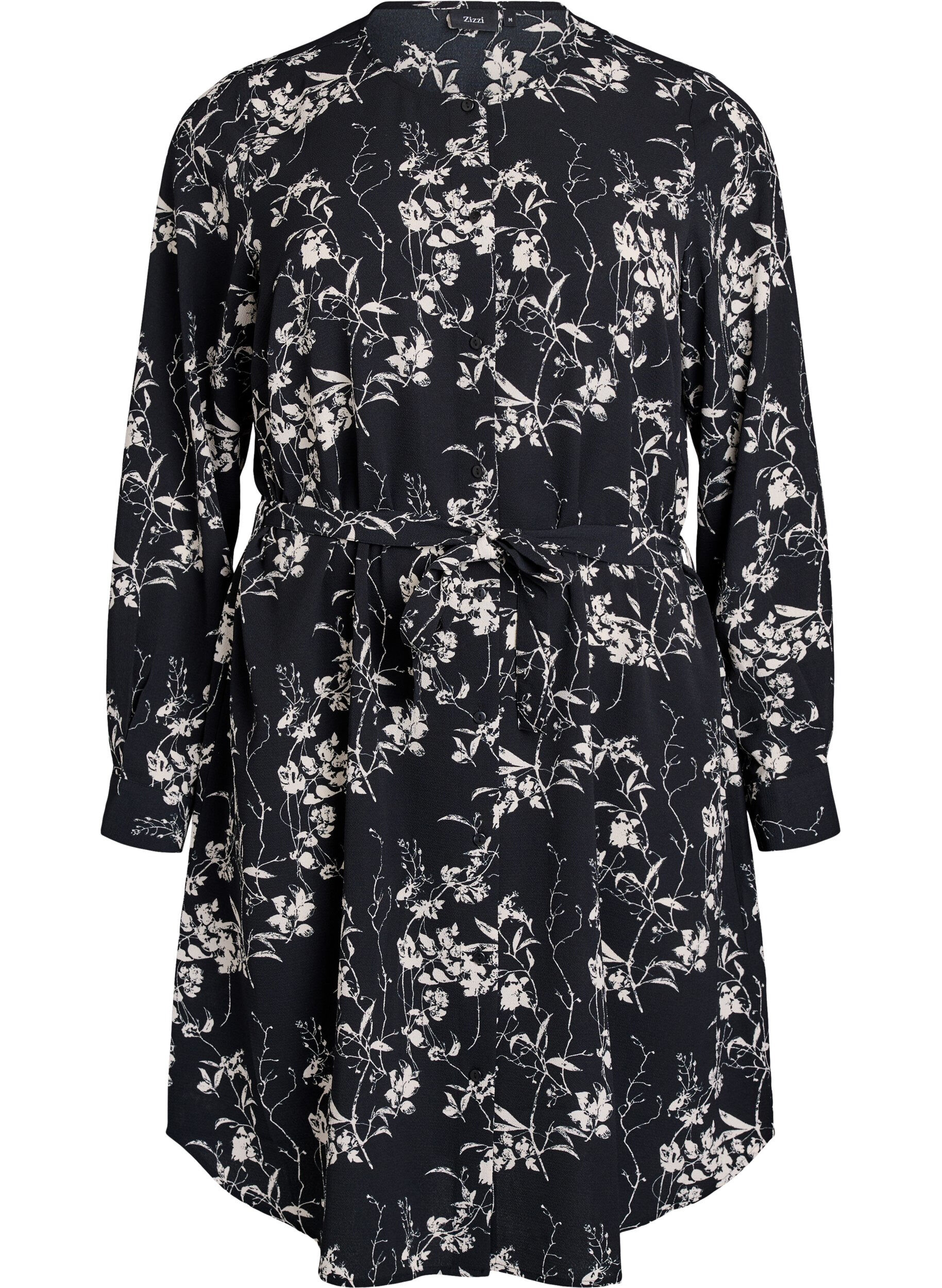 Robe chemise &agrave; manches longues avec ceinture &agrave; nouer